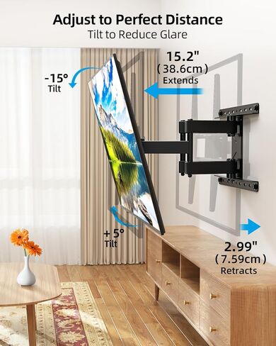 HOME VISION TV Wall Mount for 32-65 Inch TV with Soundbar Bracket, Full Motion TV Mount with Articulating Dual Arms, Swivel and Tilt, TV Bracket Fits 8" 12" 16" Stud, Max VESA 400X400mm, Up to 132lbs in Saudi Arabia