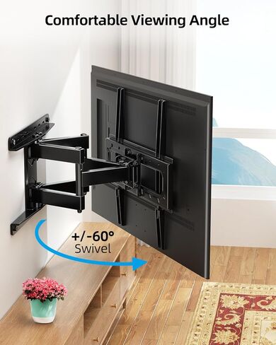 HOME VISION TV Wall Mount for 32-65 Inch TV with Soundbar Bracket, Full Motion TV Mount with Articulating Dual Arms, Swivel and Tilt, TV Bracket Fits 8" 12" 16" Stud, Max VESA 400X400mm, Up to 132lbs in Saudi Arabia