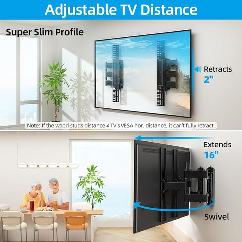 حامل تلفزيون على الحائط من HOME VISION للتلفزيون مقاس 32-65 بوصة مع حامل مكبر صوت، حامل تلفزيون كامل الحركة مع أذرع مزدوجة مفصلية، دوار وإمالة، حامل تلفزيون يناسب مسمار 8 بوصة و12 بوصة و16 بوصة، بحد أقصى 400 × 400 مم، يصل إلى 132 رطلًا in Kuwait