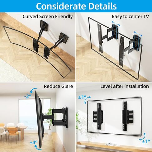 حامل تلفزيون على الحائط من HOME VISION للتلفزيون مقاس 32-65 بوصة مع حامل مكبر صوت، حامل تلفزيون كامل الحركة مع أذرع مزدوجة مفصلية، دوار وإمالة، حامل تلفزيون يناسب مسمار 8 بوصة و12 بوصة و16 بوصة، بحد أقصى 400 × 400 مم، يصل إلى 132 رطلًا in Kuwait