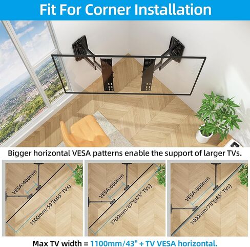 حامل تلفزيون على الحائط من HOME VISION للتلفزيون مقاس 32-65 بوصة مع حامل مكبر صوت، حامل تلفزيون كامل الحركة مع أذرع مزدوجة مفصلية، دوار وإمالة، حامل تلفزيون يناسب مسمار 8 بوصة و12 بوصة و16 بوصة، بحد أقصى 400 × 400 مم، يصل إلى 132 رطلًا in Kuwait