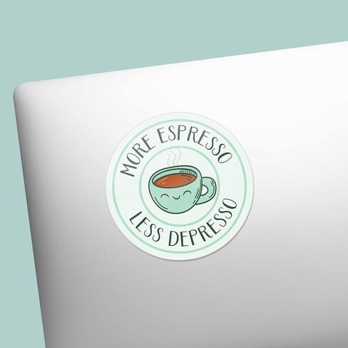 ملصق قهوة مضحك من More Espresso Less Depresso للقارورة المائية - ملصقات لطيفة مقتبسة عن الصحة العقلية لأجهزة الكمبيوتر المحمول - هدايا لمحبي القهوة in Saudi Arabia