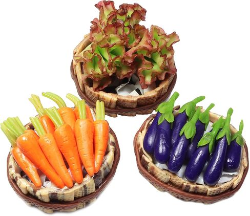 Realistic Red Oak Lettuce,Carrots and Eggplant Vegetable and Fruit Basket Figurine Miniature Dollhouse Accessory,Perfect DIY Dollhouse Food Dollhouse Kitchen Miniature. in Saudi Arabia