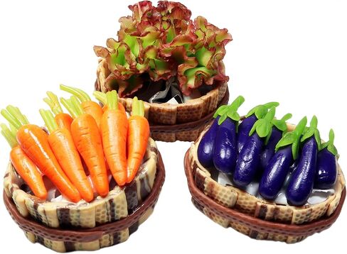Realistic Red Oak Lettuce,Carrots and Eggplant Vegetable and Fruit Basket Figurine Miniature Dollhouse Accessory,Perfect DIY Dollhouse Food Dollhouse Kitchen Miniature. in Saudi Arabia