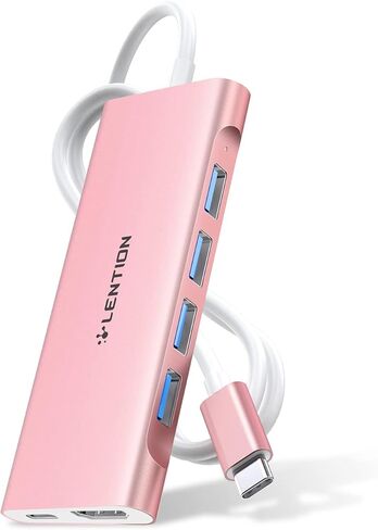 LENTION 3.3FT Long Cable USB C Multiport Hub with 4K HDMI, 4 USB 3.0, Type C Charging Compatible 2023-2016 MacBook Pro, New Mac Air/iMac/Mac Mini, More, Stable Driver Adapter (C35-1M, Rose Gold) in Saudi Arabia