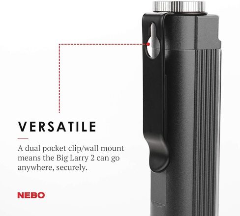 NEBO BIG LARRY 2 Battery Powered Aluminum Work Light 500 Lumens, Pocket Clip Magnetic Base for Hands-Free Lighting Portable COB LED Dimmable FlashlightHazard Light-Red in Saudi Arabia