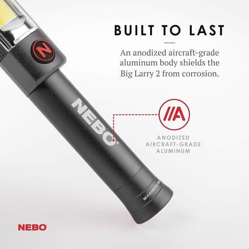 NEBO BIG LARRY 2 Battery Powered Aluminum Work Light 500 Lumens, Pocket Clip Magnetic Base for Hands-Free Lighting Portable COB LED Dimmable FlashlightHazard Light-Red in Saudi Arabia