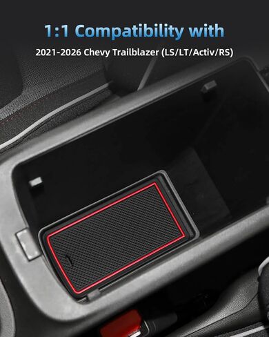 حصائر فتحة الباب لملحقات 2021-2026 Chevy Trailblazer (LS/LT/Activ/RS) - 19 قطعة حامل أكواب مضاد للانزلاق وبطانات وحدة التحكم المركزية وسجادات جيب الباب (زخرفة حمراء) in Kuwait