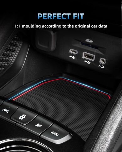 حصائر فتحة الباب لملحقات 2021-2026 Chevy Trailblazer (LS/LT/Activ/RS) - 19 قطعة حامل أكواب مضاد للانزلاق وبطانات وحدة التحكم المركزية وسجادات جيب الباب (زخرفة حمراء) in Kuwait