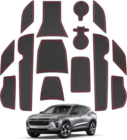 حصائر فتحة الباب لملحقات 2021-2026 Chevy Trailblazer (LS/LT/Activ/RS) - 19 قطعة حامل أكواب مضاد للانزلاق وبطانات وحدة التحكم المركزية وسجادات جيب الباب (زخرفة حمراء) in Kuwait