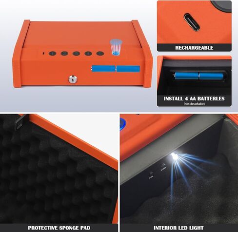 Smart Biometric Gun Safe with Fingerprint Scanner, Carbon Steel, Bright Orange, Digital Keypad, App Control, Wall Mount Compatible, for Home and Car, 14.7x11.4x4.7 Inch-Bright Orange in Saudi Arabia