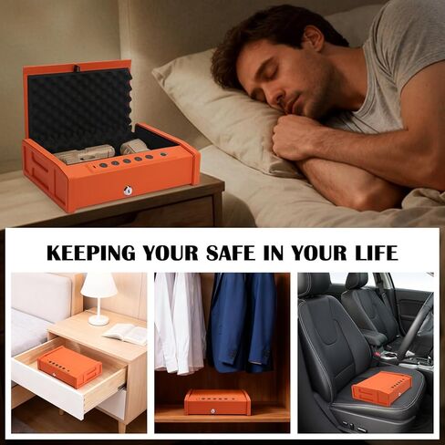 Smart Biometric Gun Safe with Fingerprint Scanner, Carbon Steel, Bright Orange, Digital Keypad, App Control, Wall Mount Compatible, for Home and Car, 14.7x11.4x4.7 Inch-Bright Orange in Saudi Arabia