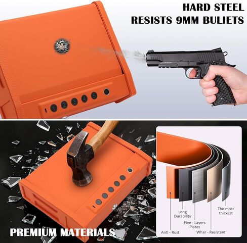 Smart Biometric Gun Safe with Fingerprint Scanner, Carbon Steel, Bright Orange, Digital Keypad, App Control, Wall Mount Compatible, for Home and Car, 14.7x11.4x4.7 Inch-Bright Orange in Saudi Arabia