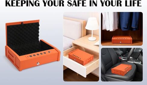Smart Biometric Gun Safe with Fingerprint Scanner, Carbon Steel, Bright Orange, Digital Keypad, App Control, Wall Mount Compatible, for Home and Car, 14.7x11.4x4.7 Inch-Bright Orange in Saudi Arabia