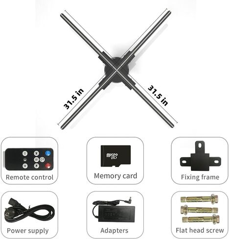 مروحة هولوجرام ثلاثية الأبعاد - مروحة هولوجرام بدقة 2000*1080 بكسل 576 قطعة خرزات LED عالية الدقة - جهاز عرض إعلاني فيديو ثلاثي الأبعاد يدعم التطبيق + صوت بلوتوث + WIFI (19.6 بوصة 16 جيجا) in Kuwait