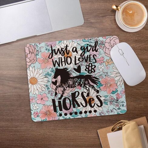 Just a Girl Who Loves Horses Mouse Pad, Horse Lover Gifts, Vintage Floral Horse Mousepad for Desk Home Office Dorm Computers Laptop Gaming Accessories, 8.7x7.1 Inch in Saudi Arabia