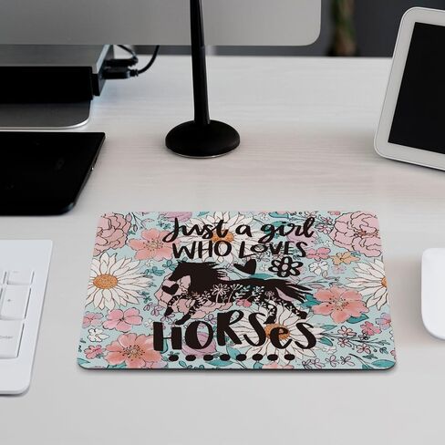 Just a Girl Who Loves Horses Mouse Pad, Horse Lover Gifts, Vintage Floral Horse Mousepad for Desk Home Office Dorm Computers Laptop Gaming Accessories, 8.7x7.1 Inch in Saudi Arabia