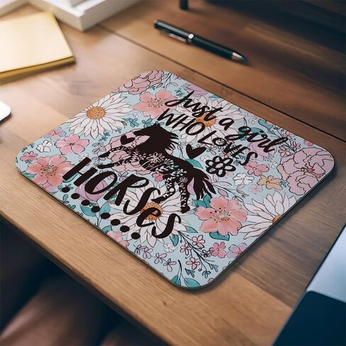 Just a Girl Who Loves Horses Mouse Pad, Horse Lover Gifts, Vintage Floral Horse Mousepad for Desk Home Office Dorm Computers Laptop Gaming Accessories, 8.7x7.1 Inch in Saudi Arabia