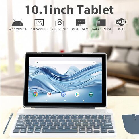 ATOZEE Tablet 10 Inch Android 14 Tablet with Keyboard Tablets Include Case Mouse Stylus 8GB RAM 64GB ROM 1TB Expandable Tablet 2MP+8MP Dual Camera 6000mAh Battery 5G WiFi-6 Bluetooth 2 in 1 Tablet PC in Kuwait