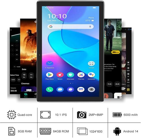 ATOZEE Tablet 10 Inch Android 14 Tablet with Keyboard Tablets Include Case Mouse Stylus 8GB RAM 64GB ROM 1TB Expandable Tablet 2MP+8MP Dual Camera 6000mAh Battery 5G WiFi-6 Bluetooth 2 in 1 Tablet PC in Kuwait