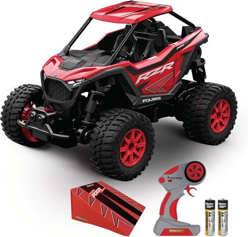 سيارة التحكم عن بعد/UTV، مقدمة ثنائية الدفع إلى Hobby RC Polaris RZR - مقياس 1:43، 2.4 جيجا هرتز - أحمر - جهاز تحكم عن بعد بوظيفة الزناد، صندوق القفز والبطاريات متضمنة، هدية رائعة in Kuwait