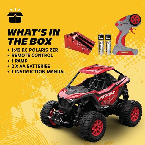 سيارة التحكم عن بعد/UTV، مقدمة ثنائية الدفع إلى Hobby RC Polaris RZR - مقياس 1:43، 2.4 جيجا هرتز - أحمر - جهاز تحكم عن بعد بوظيفة الزناد، صندوق القفز والبطاريات متضمنة، هدية رائعة in Kuwait