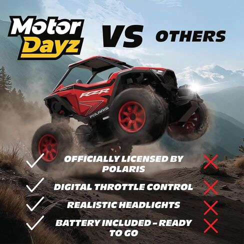 سيارة التحكم عن بعد/UTV، مقدمة ثنائية الدفع إلى Hobby RC Polaris RZR - مقياس 1:43، 2.4 جيجا هرتز - أحمر - جهاز تحكم عن بعد بوظيفة الزناد، صندوق القفز والبطاريات متضمنة، هدية رائعة in Kuwait