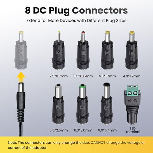 12V 3A/3000mA 6ft Power Supply Adapter, 100-240V 50/60Hz AC to DC 36W 20AWG Wall Charger with 1 to 8 Way DC Power Output Y Adapter Cable Cord for LED Strip Light, CCTV Camera, Router, DVR, ETL FCC in Saudi Arabia