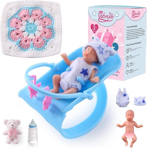 BABESIDE Mini Silicone Reborn Baby Doll - 3 Inch Lifelike Reborn Baby Doll Silicone Full Body Little Mini Real Life Baby Girl with Full Set Accessories Gift Box for Kids 3+ in Saudi Arabia