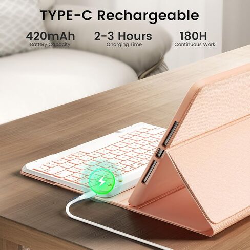 Keyboard Case for iPad Air-2 9.7 Inch 2014, 7-Color Backlit Detachable Wireless with Pencil Holder, Stand Folio Cover for 6th 5th Generation 2018/2017, Pink in Saudi Arabia