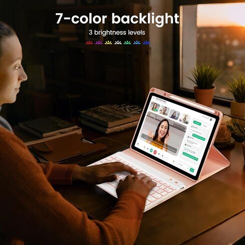 Keyboard Case for iPad Air-2 9.7 Inch 2014, 7-Color Backlit Detachable Wireless with Pencil Holder, Stand Folio Cover for 6th 5th Generation 2018/2017, Pink in Saudi Arabia