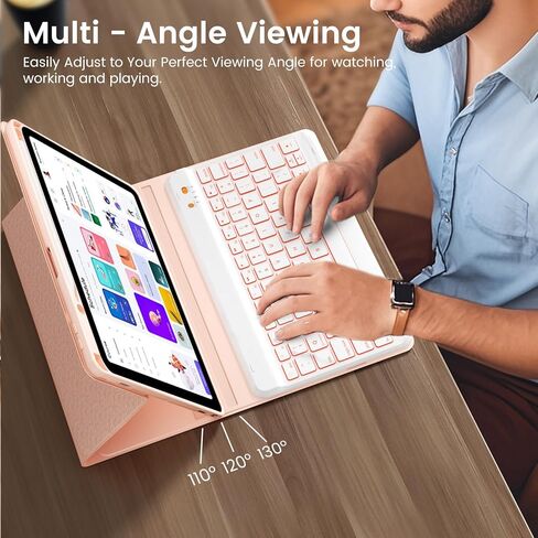 Keyboard Case for iPad Air-2 9.7 Inch 2014, 7-Color Backlit Detachable Wireless with Pencil Holder, Stand Folio Cover for 6th 5th Generation 2018/2017, Pink in Saudi Arabia