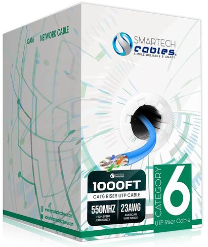 SmarTech Cables Cat 6 Cable 1000ft (Riser) - UTP 4 Pair Solid Conductor, Easy to Install Cat6 Riser 1000ft, High Speed 10 Gbps, 23 AWG Cat6 1000ft Ethernet Cable, Certified Bulk Cat6 Cable 1000ft in Kuwait