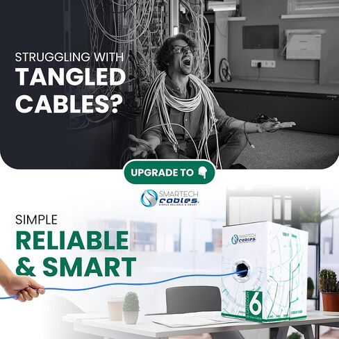 SmarTech Cables Cat 6 Cable 1000ft (Riser) - UTP 4 Pair Solid Conductor, Easy to Install Cat6 Riser 1000ft, High Speed 10 Gbps, 23 AWG Cat6 1000ft Ethernet Cable, Certified Bulk Cat6 Cable 1000ft in Kuwait