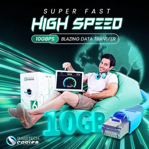 SmarTech Cables Cat 6 Cable 1000ft (Riser) - UTP 4 Pair Solid Conductor, Easy to Install Cat6 Riser 1000ft, High Speed 10 Gbps, 23 AWG Cat6 1000ft Ethernet Cable, Certified Bulk Cat6 Cable 1000ft in Kuwait