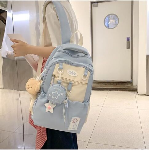 حقيبة ظهر Coquette College Y2K Kawaii Preppy كبيرة للكمبيوتر المحمول حقيبة كتب كاجوال جمالية أنيقة للسفر للنساء (أزرق) in Saudi Arabia