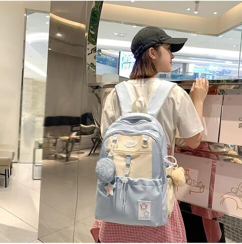 حقيبة ظهر Coquette College Y2K Kawaii Preppy كبيرة للكمبيوتر المحمول حقيبة كتب كاجوال جمالية أنيقة للسفر للنساء (أزرق) in Saudi Arabia