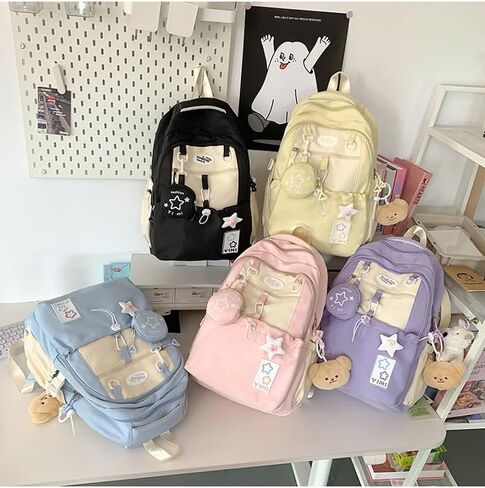 حقيبة ظهر Coquette College Y2K Kawaii Preppy كبيرة للكمبيوتر المحمول حقيبة كتب كاجوال جمالية أنيقة للسفر للنساء (أزرق) in Saudi Arabia