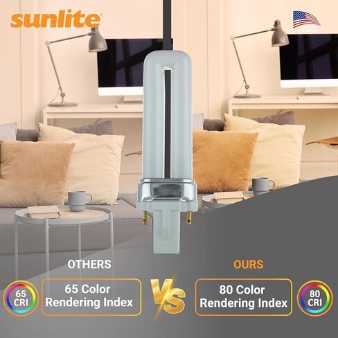 مصباح فلورسنت مدمج على شكل حرف U من Sunlite 40501 PL7/SP41K، 7 واط، 360 لومن، 4100 كلفن أبيض بارد، قاعدة ثنائية (G23)، 10 عبوات in Saudi Arabia