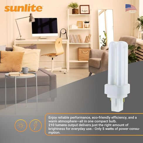 مصباح فلورسنت مدمج على شكل حرف U من Sunlite 40501 PL7/SP41K، 7 واط، 360 لومن، 4100 كلفن أبيض بارد، قاعدة ثنائية (G23)، 10 عبوات in Saudi Arabia