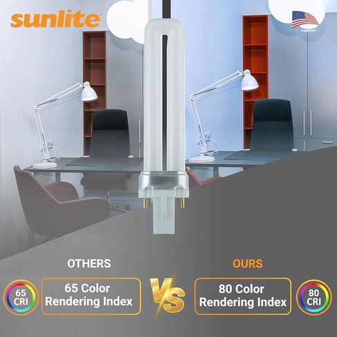 مصباح فلورسنت مدمج على شكل حرف U من Sunlite 40501 PL7/SP41K، 7 واط، 360 لومن، 4100 كلفن أبيض بارد، قاعدة ثنائية (G23)، 10 عبوات in Saudi Arabia