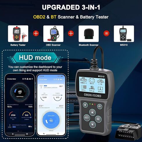أداة تشخيص السيارة عبر الماسح الضوئي obd2 عبر البلوتوث: التحقق من رموز الأخطاء ومسحها باستخدام جهاز اختبار البطارية لأصحاب السيارات وعشاق الأعمال اليدوية - قارئ رمز المحرك مع البيانات الحية للمركبات بعد عام 1996 in Saudi Arabia