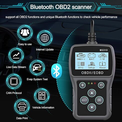 أداة تشخيص السيارة عبر الماسح الضوئي obd2 عبر البلوتوث: التحقق من رموز الأخطاء ومسحها باستخدام جهاز اختبار البطارية لأصحاب السيارات وعشاق الأعمال اليدوية - قارئ رمز المحرك مع البيانات الحية للمركبات بعد عام 1996 in Saudi Arabia