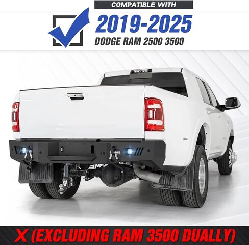 المصد الخلفي Ram 2500 3500 متوافق مع 2019 2020 2021 2022 2023 2024 2025 دودج رام 2500 3500 مع أضواء LED 18 واط، وفتحة توصيل المقطورة، وحلقات D، وفتحات الاستشعار، وفتحات لوحة الترخيص والأضواء in Kuwait