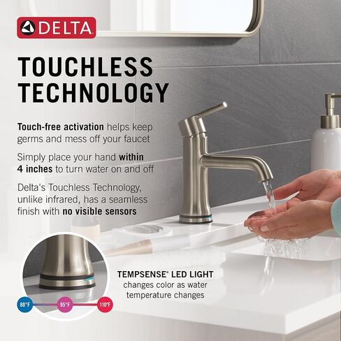 Delta Faucet Trinsic Single Hole Bathroom Faucet, Single Handle Bathroom Faucet Chrome, Bathroom Sink Faucet, Metal Drain Assembly, Chrome 559LF-MPU in Kuwait