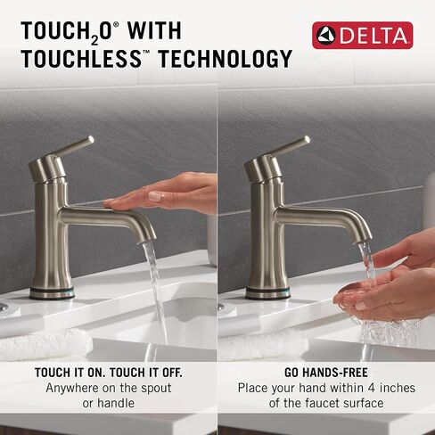 Delta Faucet Trinsic Single Hole Bathroom Faucet, Single Handle Bathroom Faucet Chrome, Bathroom Sink Faucet, Metal Drain Assembly, Chrome 559LF-MPU in Kuwait