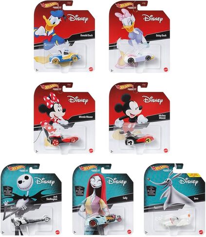 Hot Wheels Disney Character Cars Complete Set of 7 – HKV23‑956C | Mickey, Minnie, Donald, Daisy, Jack Skellington, Sally & Zero | 1:64 Scale Die‑Cast Vehicles – Mattel Ages 3+ in Kuwait