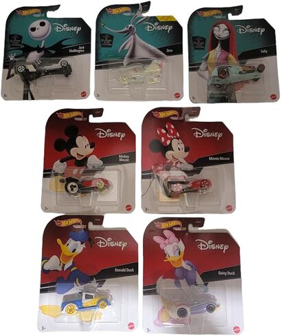 Hot Wheels Disney Character Cars Complete Set of 7 – HKV23‑956C | Mickey, Minnie, Donald, Daisy, Jack Skellington, Sally & Zero | 1:64 Scale Die‑Cast Vehicles – Mattel Ages 3+ in Kuwait