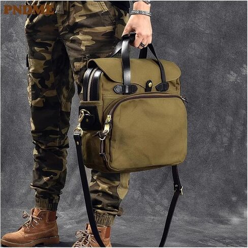 Organizer Vintage Canvas Genuine Leather Mens Briefcase Business Travel Work Large Capacity Laptop Handbag in Saudi Arabia