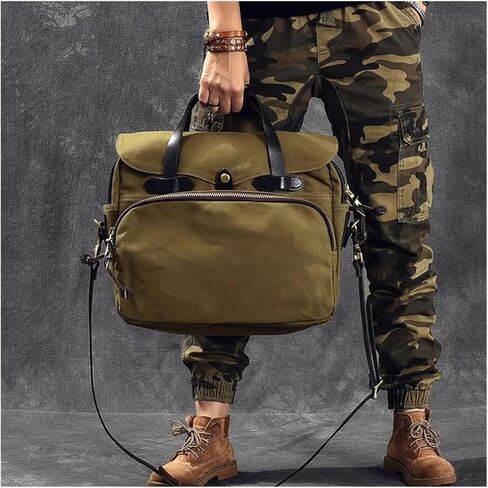 Organizer Vintage Canvas Genuine Leather Mens Briefcase Business Travel Work Large Capacity Laptop Handbag in Saudi Arabia